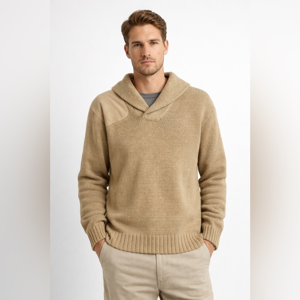 Polo Ralph Lauren Men’s Shawl Collar Knit Sweater w/ Suede Patches